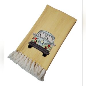 Retro Hippie VW Bus Camper Van Yellow Fringe Hand Towel Handmade